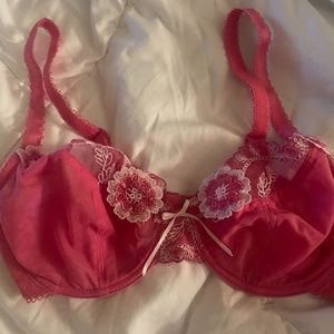 PANACHE Superbra Underwire Floral Embroidered Pink Bra size 32E